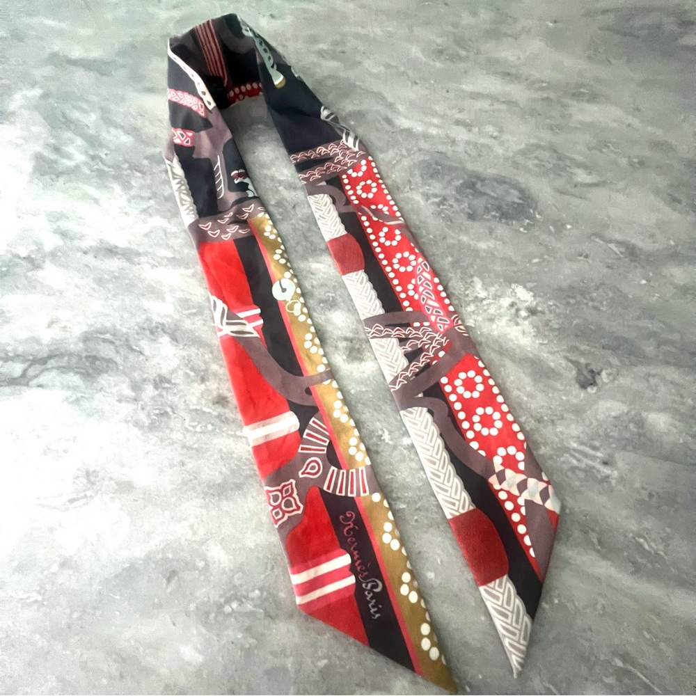 Hermes Multi-Colored Patterned Twilly Scarf Valen… - image 3